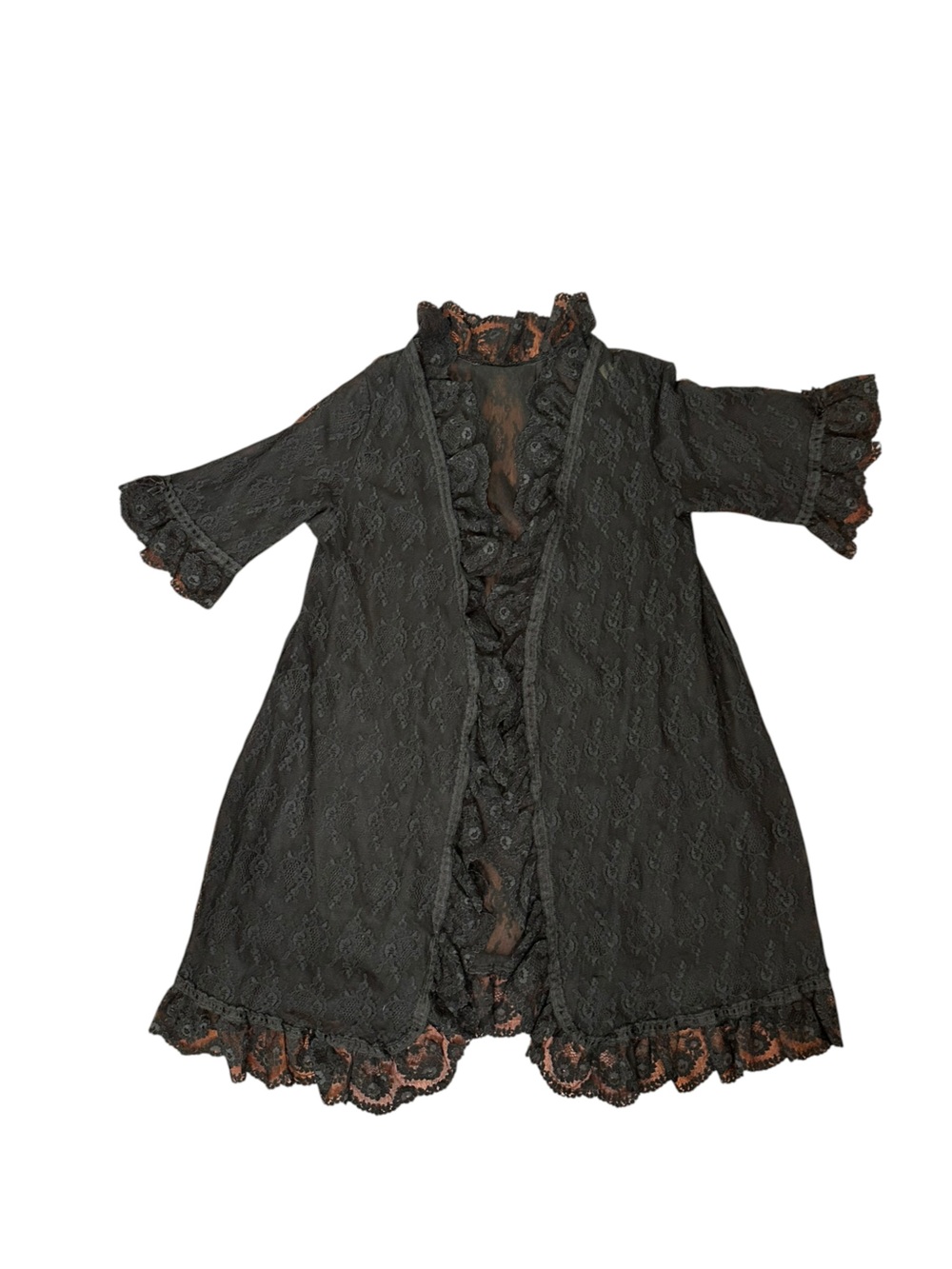 Vintage Radcliff Black Lace Kimono Robe Whimsygoth. Intimates. Fairy. Sheer. S - Picture 9 of 16